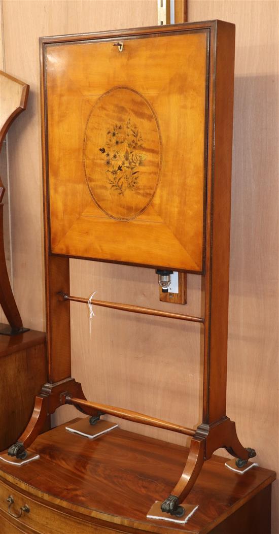A Regency marquetry inlaid satinwood writing desk with label stating that it came from the collection of Viscount W.56cm